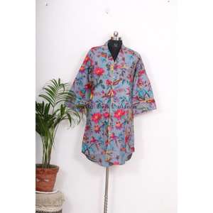 Camisa Kimono Maxi Bohemia de Algodón para Mujer, Estilo Indio, con Cinturón y Botones Decorativos, Ajuste Holgado y Elegante - Product Image 1