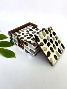 Stylish <b>Blue</b> Floral Inlay <b>Coasters</b> with Mother of Pearl | Decorative Square Set with Storage Box for Home Decor | Pemium Quality - Product Image 2