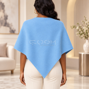 Cosh International Sorority Sisterhood Light Blue <b>Wool</b> Blend <b>Poncho</b> Shawl With Batwing Sleeve Elegant Winter Wear For Women - Product Image 4