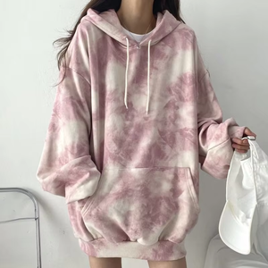 Sweat-shirt à capuche oversize tie-dye pour femme, manches longues, en molleton de coton et fibre de bambou, épaules tombantes, poche, tenue décontractée d'automne - Product Image 4