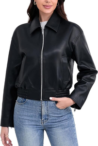 Chaqueta Bomber de Cuero PU Negra para Mujer con Cuello de Piel Sintética, Cierre de Cremallera, Manga Larga, Estilo Invernal, Color Sólido - Product Image 4