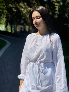 Impresionante hermosa alta calidad poliéster/algodón cintura Natural hasta la rodilla corto vestido Casual bordado a mano Color claro lujo - Product Image 4