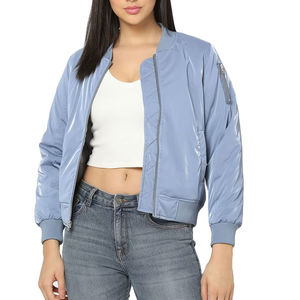 Chaqueta Bomber Extra Grande con Cierre, Estilo Satinado, de Nailon y Poliéster, Resistente al Agua y al Viento, para Mujer - Product Image 1