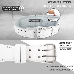 Ceinture de musculation en cuir blanc avec coussinet lombaire OEM, ceinture de levage de poids à double boucle, fabricant en gros - Product Image 2