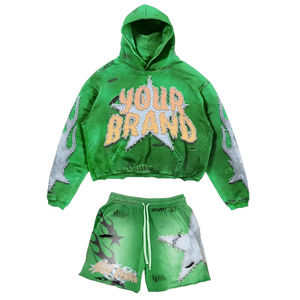 Ensemble de survêtement personnalisé avec logo sportif vintage en coton, sweat à capuche brodé lourd pour hommes - Product Image 4