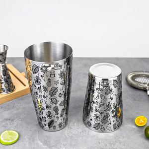 Tropical <b>Tiki</b> Engraved Pattern 850+550ml 28/18oz Cocktail Shaker Stainless Steel Coctelera Weighted Tin Boston Shaker for Barman - Product Image 2