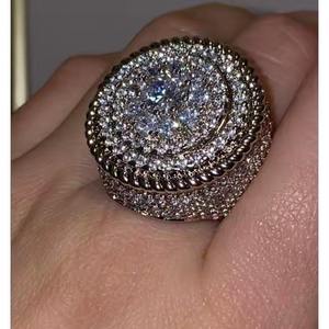 Luxury Men's RAHA EXPORT Gold Plated 925 Silver Cocktail <b>Ring</b> Brilliant Cut Zircon Pave Setting Geometric <b>Crown</b> Style Wedding - Product Image 1