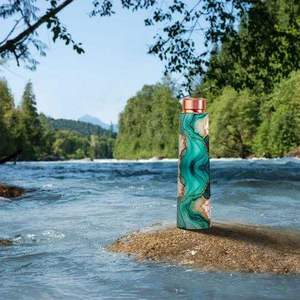 Ocean Marble Print Copper Water <b>Bottle</b> Flowing Stone Pattern Reusable Metal Drink <b>Flask</b> Leakproof Daily Hydration <b>Bottle</b> - Product Image 2