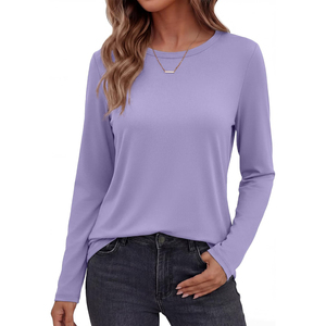Sudadera Más Vendida en 2026, Sudadera de Mujer de Color Sólido, Manga Larga, Cuello Redondo, Tejida en Algodón, Informal, para Primavera - Product Image 1