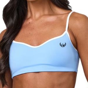 Women's Light Blue Contrast Strap Sports <b>Bra</b> Medium Support <b>Stretch</b> Fitness Activewear Gym Training Workout Performance Apparel - Product Image 3