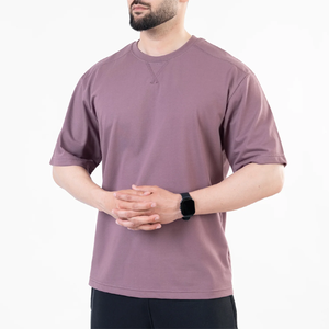 T-shirt Homme Personnalisé de Haute Qualité, Violet Mat, Col en V, Détail Couture, Coton Jersey Uni, Coupe Décontractée, Manches Courtes - Product Image 4
