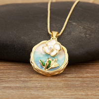 Collier pendentif QIKU tendance style peinture à l'huile en cuivre, mode chinoise, plaqué or 18 carats, motif géométrique fleur de perle
