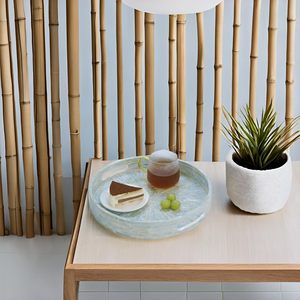 PEMAR Bandeja Redonda de Nácar de 12.6” con Asas, Bandeja Decorativa de Madera para Mesa de Centro Otomana (Verde Teal) - Product Image 2