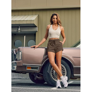 Shorts en molleton écologiques 220g pour femme, taille mi-haute avec cordon de serrage, doux, confortables, décontractés, coupe régulière, chauds pour l'hiver, pour la détente - Product Image 4