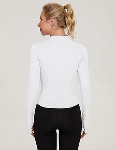 Camiseta Deportiva de Manga Larga para Mujer, Marca INDEX, Blanca, con Cierre Frontal, Cuello Alto, Transpirable, de Spandex/Poliéster, Color Sólido, Corte Ajustado - Product Image 3