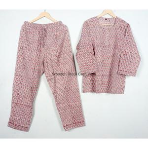 Conjunto de Pijama para Mujer, 100% Algodón, Estampado Floral a Mano, Manga Larga, Corte Holgado, Cuello Redondo, Cintura Elástica, Ropa de Dormir Informal - Product Image 5