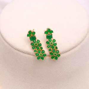Handmade Flower Hanging Necklace Set | Emerald Green 22K Gold Plated Jewelry for Women Bridal Jewelry At Factory Price - Product Image 4