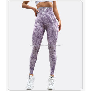 Leggings de yoga taille haute sans coutures pour femmes, en mélange de coton respirant, effet tie-dye, gainant le ventre, extensibles, pour le fitness - Product Image 2
