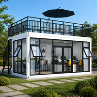 Maison conteneur préfabriquée modulaire portable de luxe avec terrasse en verre sur le toit pour bureau extérieur