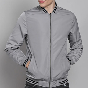 Blouson bomber pour homme, couleur unie, fermeture éclair, vêtement décontracté pour l'automne, coupe-vent, matière polyester, col rabattable - Product Image 1