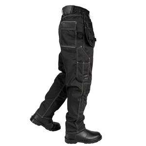 Pantalon de travail cargo multi-poches pour homme, tissé, avec fermeture éclair, surpiqûres contrastées, durable et utilitaire - Product Image 3