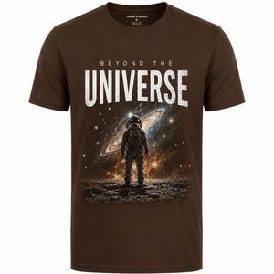 Camiseta de Manga Corta para Hombre Thread Harbor, Color Marrón, Estampado de Astronauta del Universo, Impresión por Transferencia Térmica en la Parte Delantera, Cuello Redondo, Corte Regular, Informal - Product Image 1
