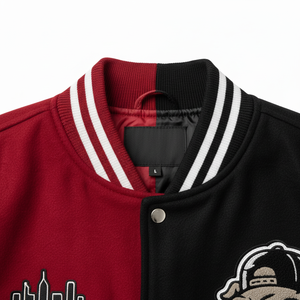 Chaqueta Varsity para Hombre Street Legends, Diseño de Bloques de Color Rojo y Negro, Parches Bordados, Chaqueta Bomber Estilo Urbano - Product Image 6