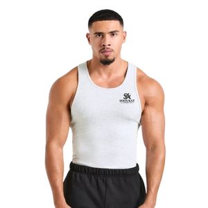 Mens White <b>Sleeveless</b> Racerback Tank <b>Top</b> Gym Workout Shirt Athletic Fitness Training Sportswear Bodybuilding Activewear Vest - Product Image 1