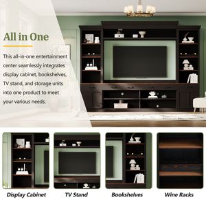 On-Trend 4 pezzi fattoria noce porta TV 70 "ripiani regolabili Media di metà secolo grande portabottiglie per vino scaffale per TV - Product Image 3