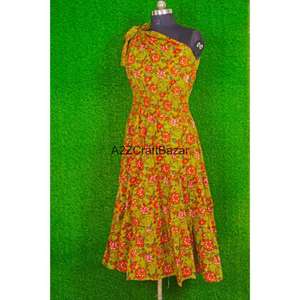 Robe midi moulante sexy à imprimé floral multicolore 100% coton respirant, à une épaule avec bouton, pour femme, décontractée, tendance, très vendue - Product Image 5