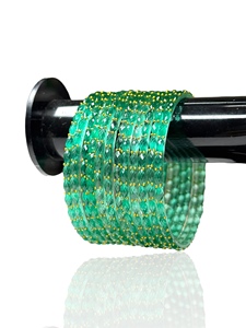 Stylish Kashmiri Emerald Cut Gold Plated Trendy Sea Green Raindrop Glass Pearl <b>Bangles</b> Indian Jewellery at Wholesale Price - Product Image 4