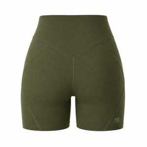 Olive Green <b>Women</b> High Waist <b>Shorts</b> V Cross Waist Contour Seam Stretch Yoga Gym Custom Logo Private Label gym <b>short</b> - Product Image 3
