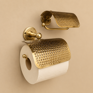 Porte-papier toilette en laiton martelé de qualité supérieure avec couvercle, support mural de luxe pour rouleau de papier, accessoire élégant pour salle de bain - Product Image 1