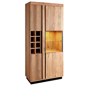 Meuble Bar Moderne en Bois de Mangue Massif avec Casier à Vin, Étagère à Verres 4 Compartiments, Rangement, Quincaillerie en Acier Inoxydable, Design Autoportant - Product Image 1