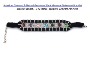 Pulsera de Macramé Negra Clásica con Baño de Rodio y Circonitas Americanas, Hecha a Mano por Sameer Art Craft |   Certificado por IGI, 60g de Lujo - Product Image 3
