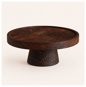 Support à gâteau en bois de Sheesham massif sculpté à la main avec texture ondulée, présentoir surélevé pour desserts, idéal pour mariages, pâtisseries et décoration - Product Image 3