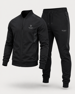 Custom Brand Men's Black Tracksuit <b>Full</b>-<b>Zip</b> <b>Hoodie</b> Joggers Solid Casual Winter Wear Plus Size Breathable Quick Dry Lightweight - Product Image 1
