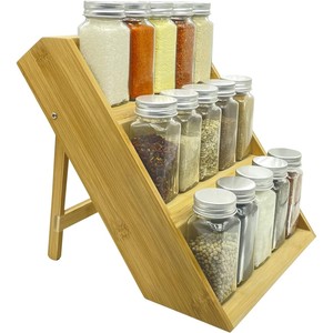 Bamboo <b>Spice</b> Rack with 6 Glass <b>Jars</b> - Natural Wood Kitchen Organizer Wholesale - Product Image 2