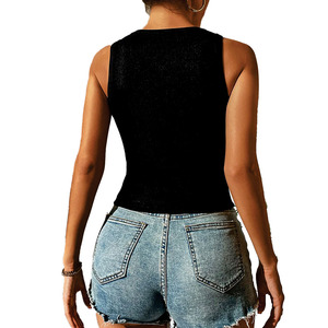 Trendy Women’s Black Leopard Print <b>Patchwork</b> Tank <b>Top</b> Sleeveless Front Keyhole Knit <b>Top</b> for Boutique Women's Shirts Manufacturer - Product Image 2