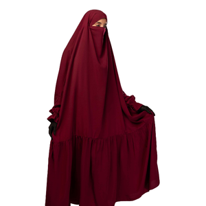 Modesto de talla grande de una pieza para Jilbab para mujeres musulmanas mangas de volantes de Color sólido de moda tela de poliéster transpirable para - Product Image 1