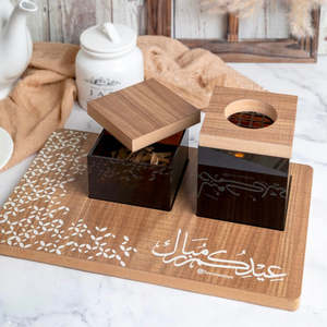 Quemador de incienso artesanal de madera con incrustaciones, con caligrafía árabe y caja de sándalo, difusor aromático para uso en todas las estaciones. - Product Image 3
