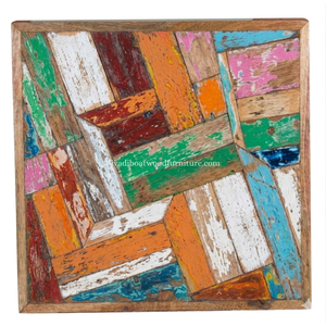 DIVADI Bali - Decoración de Pared de Mosaico de Acero Inoxidable de 5 cm de Grosor, Forma Cuadrada, Estilo Náutico Art Deco, Hecho a Mano con Madera Reciclada de Barco, Diseño Aleatorio - Product Image 1