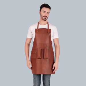 Delantal de Cuero con Bolsillos, Estilo Clásico, Traje de Trabajo Resistente para Cocinar - Product Image 1