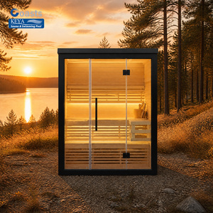 Sauna extérieur Mirror Lake en bois de pruche avec verre trempé de 8 mm et chauffage électrique pour maison de bord de mer, chalet, jardin, spa de bien-être - Product Image 1