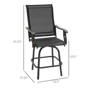 Set di 2 Sgabelli da Bar Girevoli per Esterni con Braccioli, Sedie da Patio con Telaio in Acciaio, Altezza Bar, per Balcone, Bordo Piscina, Giardino, Colore Nero - Product Image 3