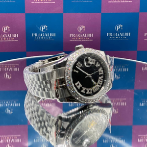 Montre de luxe en quartz argenté pour homme, style diamant, bracelet en acier inoxydable, cadran noir, montre-bracelet de cérémonie - Product Image 3