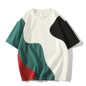 Camiseta Oversize Personalizada con Cuello Redondo para Hombre, 100% Algodón, Tallas Grandes, Diseño Color Block y Patchwork, Tejido Grueso de 220 Gramos, Estilo Casual Liso - Product Image 3