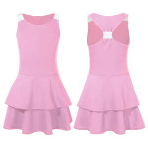 Girls Pink Sleeveless Tennis <b>Dress</b> With <b>Ruffle</b> Skirt Breathable Fitted Sport Wear For Children <b>All</b> Seasons - Product Image 5