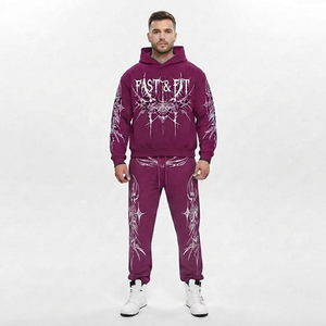 Survêtement imprimé pour homme, tendance hiver, à capuche, décontracté, uni, 100% coton, tissu confortable, prix abordable - Product Image 1