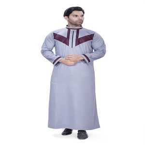 <b>Men's</b> Light Gray Long Sleeve <b>Thobe</b> Stand Collar Floor Length Colorblock Modest Daily Wear Middle East Ethnic Polyester Regular - Product Image 2